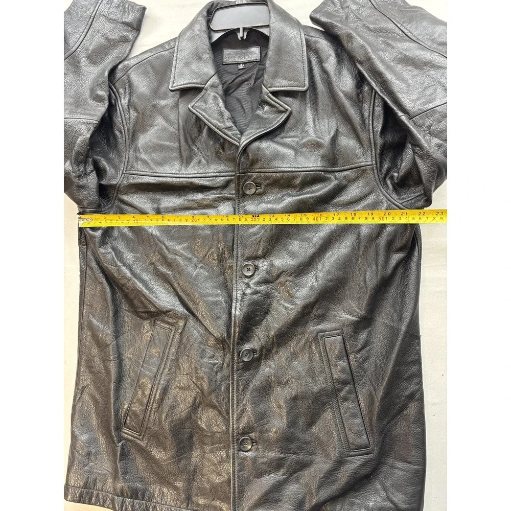 JOHN ASHFORD Men's Black Leather Button Front Jacket Coat Size M Regular Fit